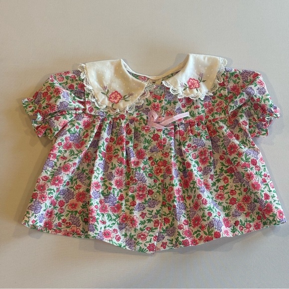 VINTAGE CRADLE TOGS BABY GIRL Floral Embroidered w/ Lace Button Down Top 6-9M - Picture 3 of 9